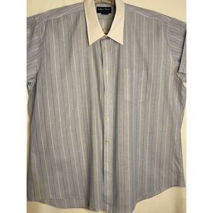 Men's Short Sleeve John Blair Size‎ 17 1/2 Soft Blue Stripe